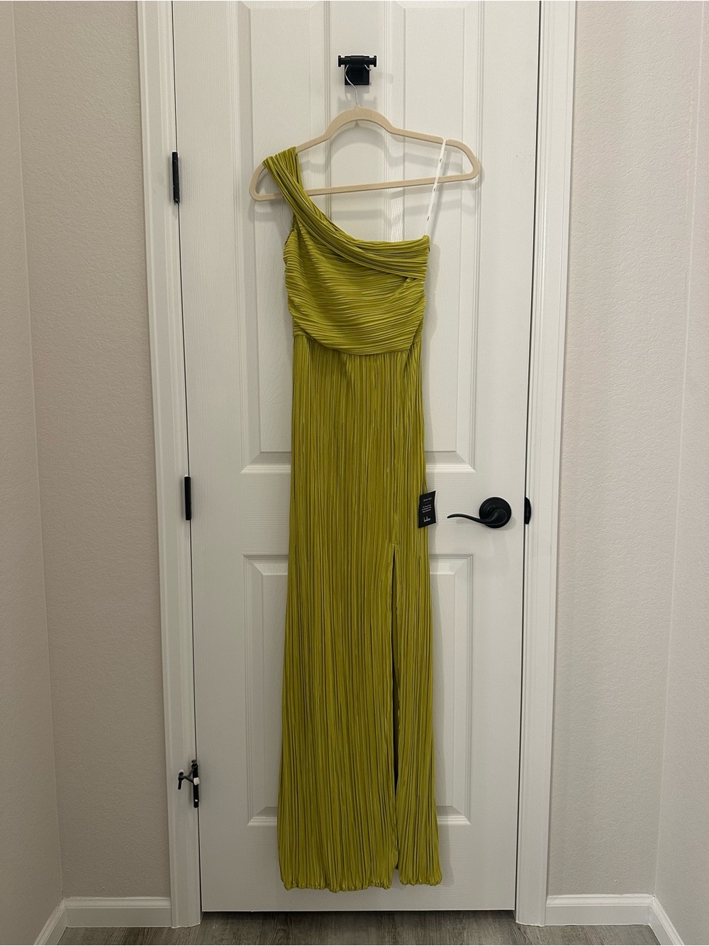 lulus poised performance chartreuse plisse one shoulder maxi dress